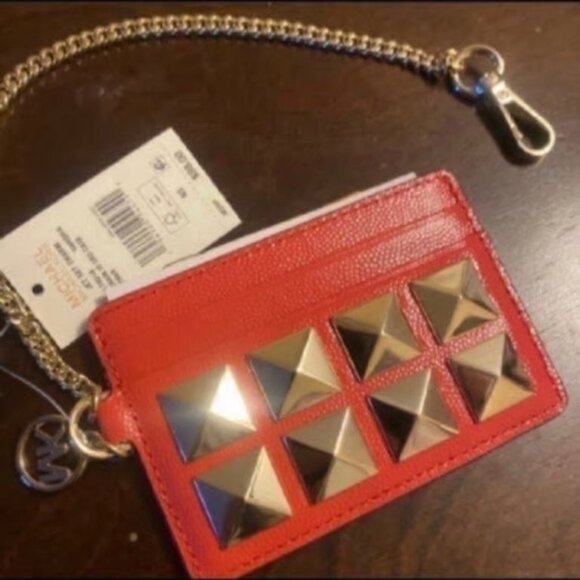 Michael Kors NWT Chain Studded ID Wallet Sangria Red - Picture 3 of 4